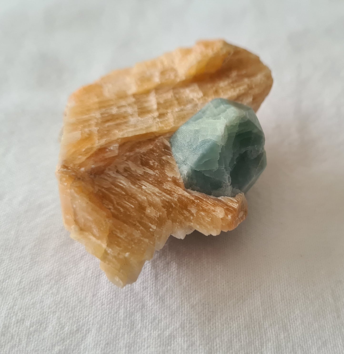 Blue apatite and calcite crystal