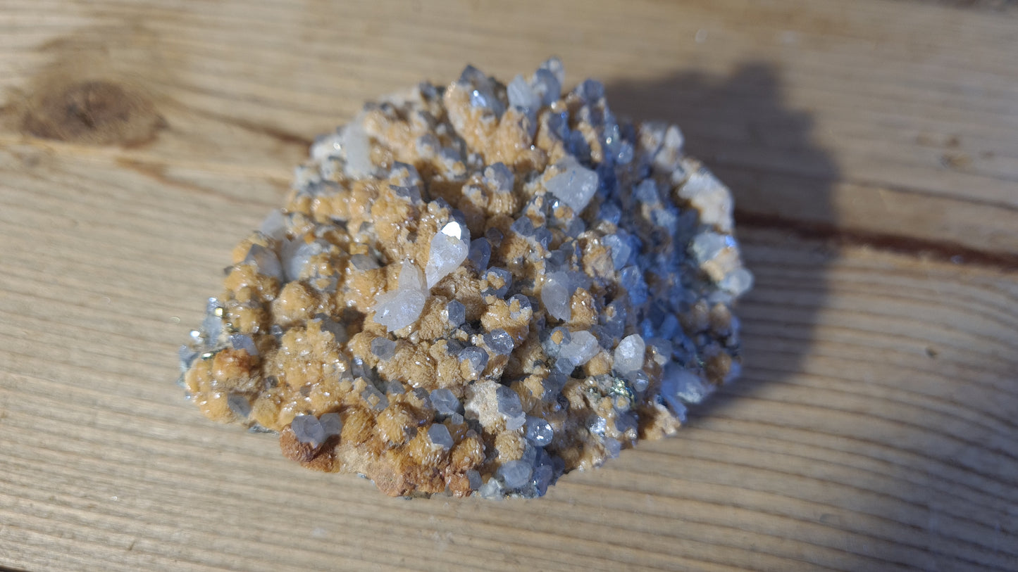 Blue apatite and calcite crystal