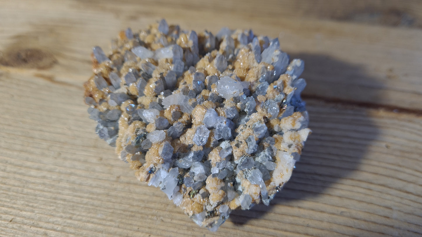 Blue apatite and calcite crystal