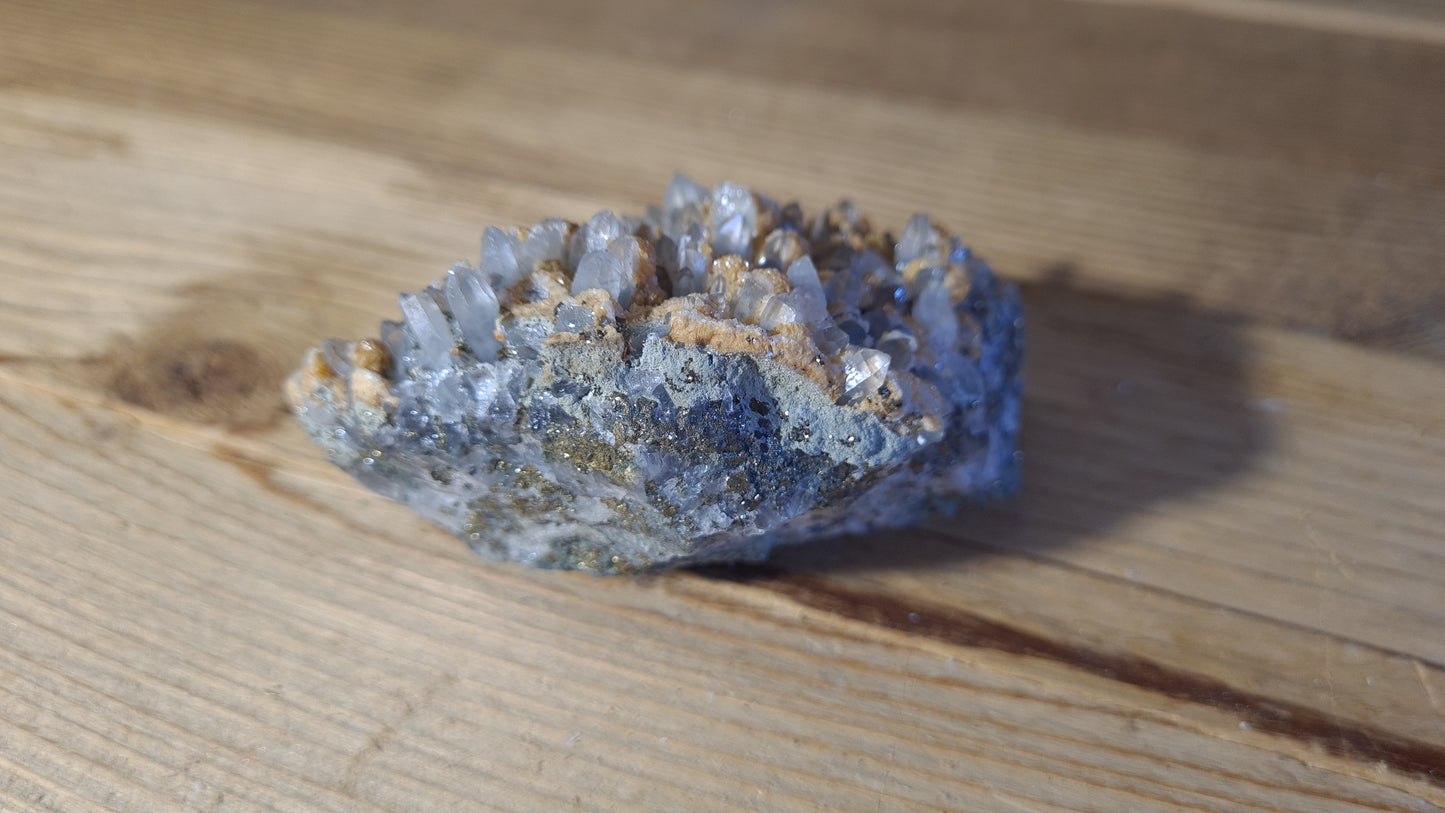 Blue apatite and calcite crystal