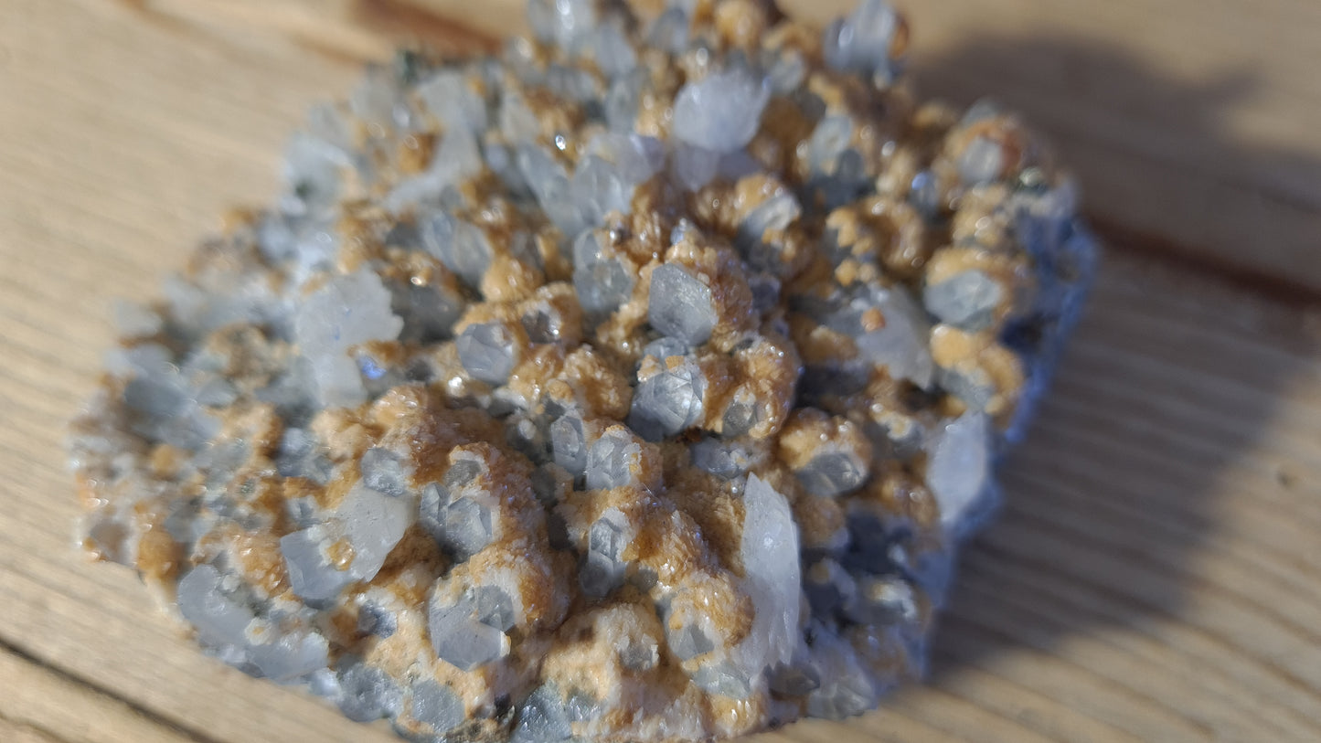 Blue apatite and calcite crystal