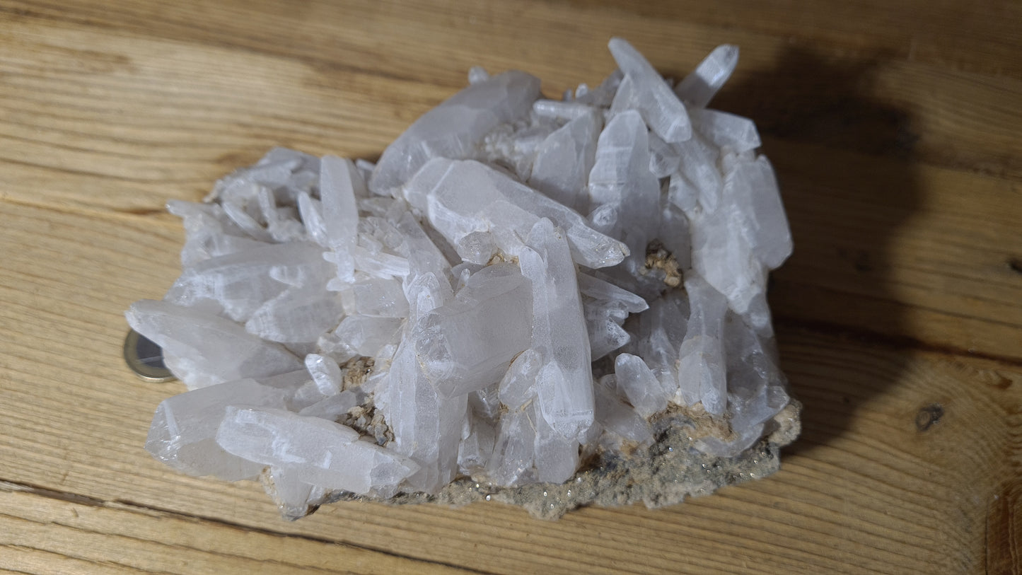 Blue apatite and calcite crystal