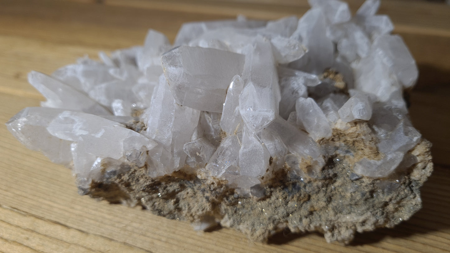 Blue apatite and calcite crystal