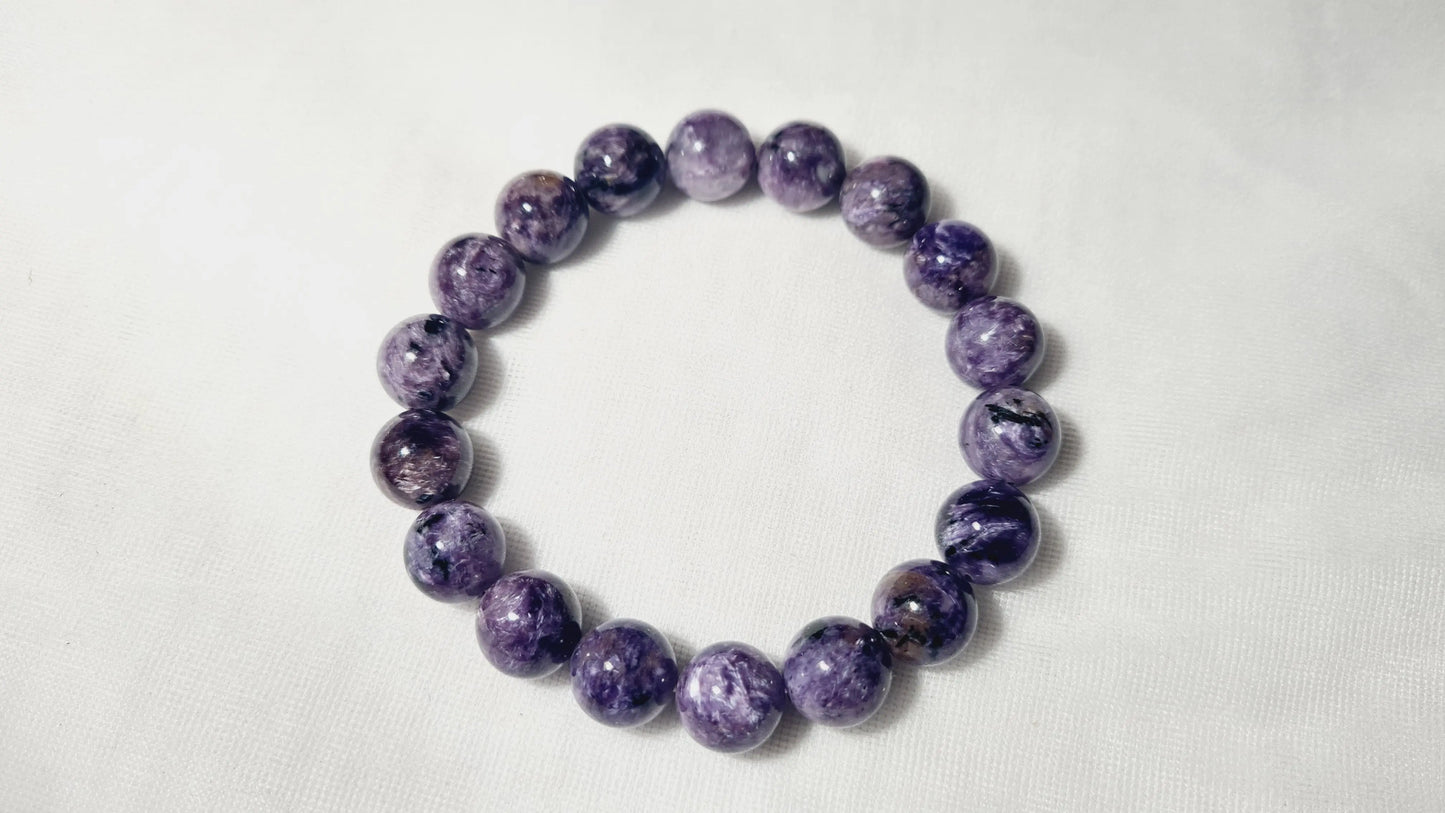 Bracelet en perles de charoïte 12mm / 21.6cm Cristal Roche