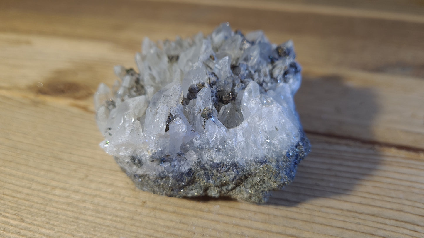 Blue apatite and calcite crystal