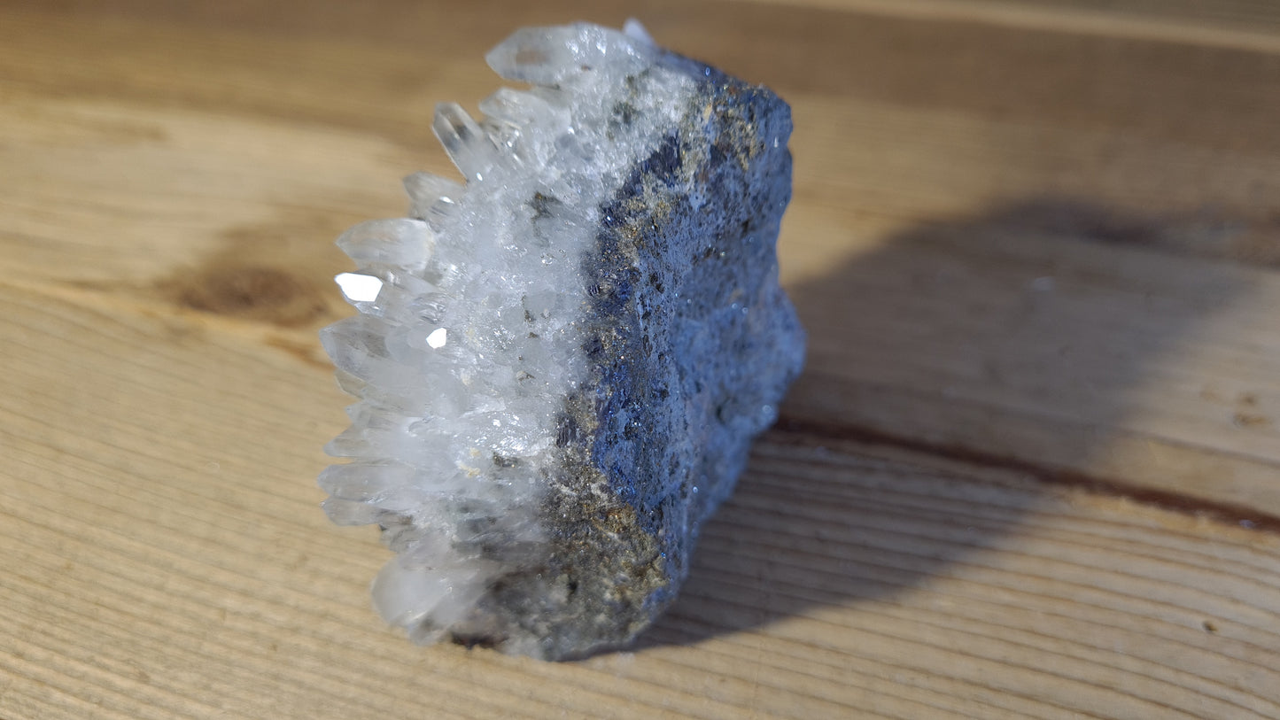 Blue apatite and calcite crystal