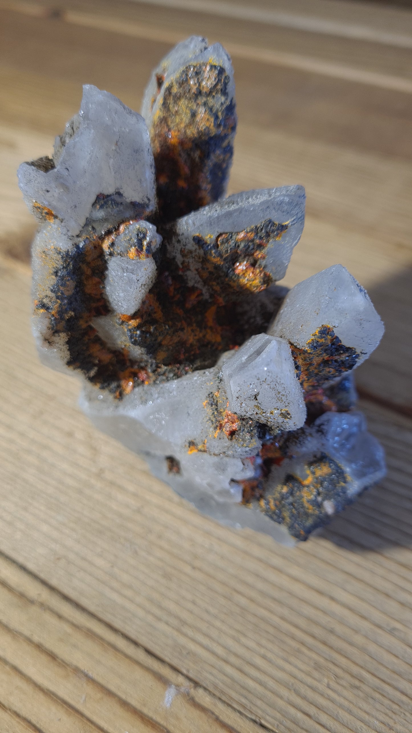 Blue apatite and calcite crystal