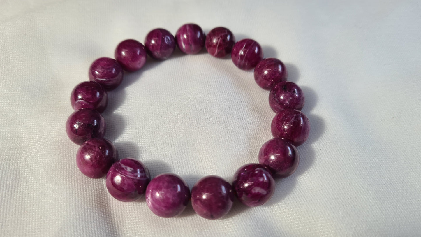 Bracelets de perles de rubis 10mm / 17cm