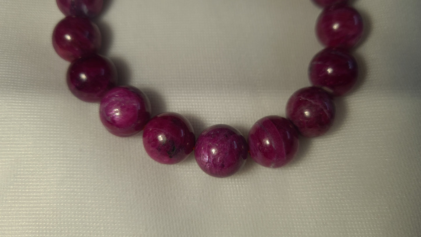 Bracelets de perles de rubis 10mm / 17cm